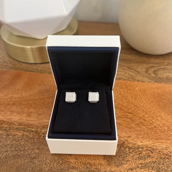 New Moissanite Screw Back Earrings 1.08CT, 18K White Gold Plated Sterling Silver - Picture 8 of 17